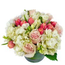 Load image into Gallery viewer, White and Pink Arrangement in 6x6 Vase
