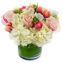 Load image into Gallery viewer, White and Pink Arrangement in a 5x5 Vase
