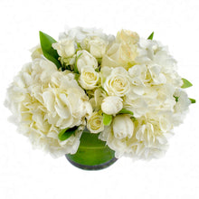 Load image into Gallery viewer, White and Green Arrangement in a 5x5 Vase
