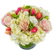 Load image into Gallery viewer, White and Pink Arrangement in a 5x5 Vase
