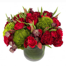 Load image into Gallery viewer, Red and Green Arrangement in a 6x6 Vase

