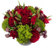 Load image into Gallery viewer, Red and Green Arrangement in a 6x6 Vase
