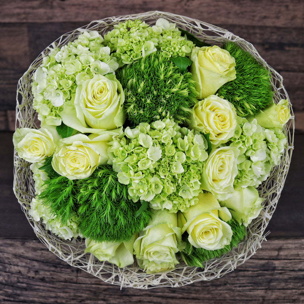 Green Rose, Hydrangea, and Dianthus Bouquet